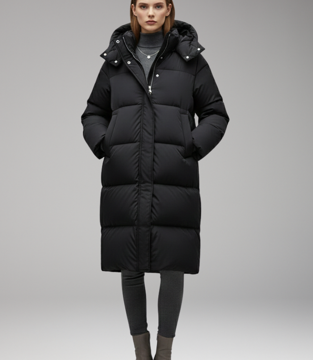 Women's Quilted Winter Jacket, Cut Long with a Hood