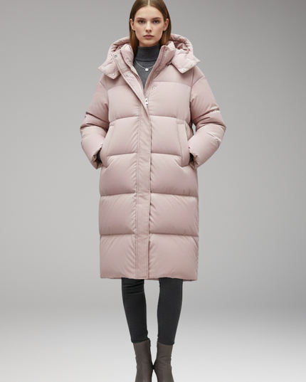 Women's Quilted Winter Jacket, Cut Long with a Hood