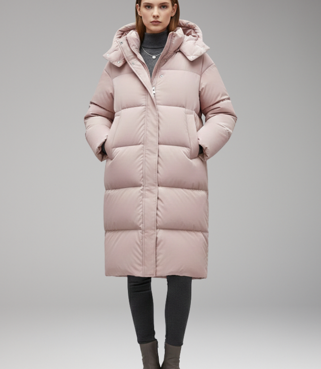 Women's Quilted Winter Jacket, Cut Long with a Hood