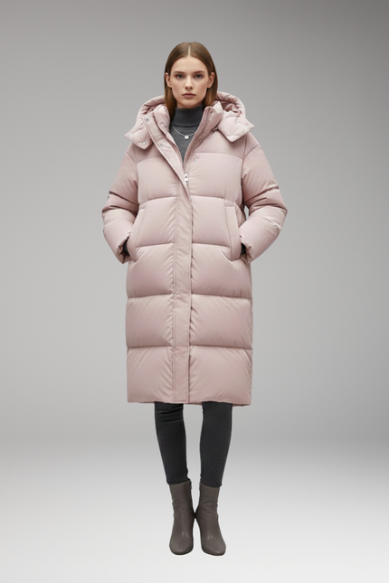 Women's Quilted Winter Jacket, Cut Long with a Hood