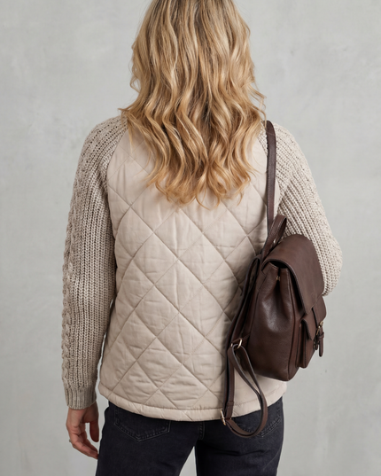 Women's Quilted Zip Up Jacket with Cable Knit Sleeve Panels