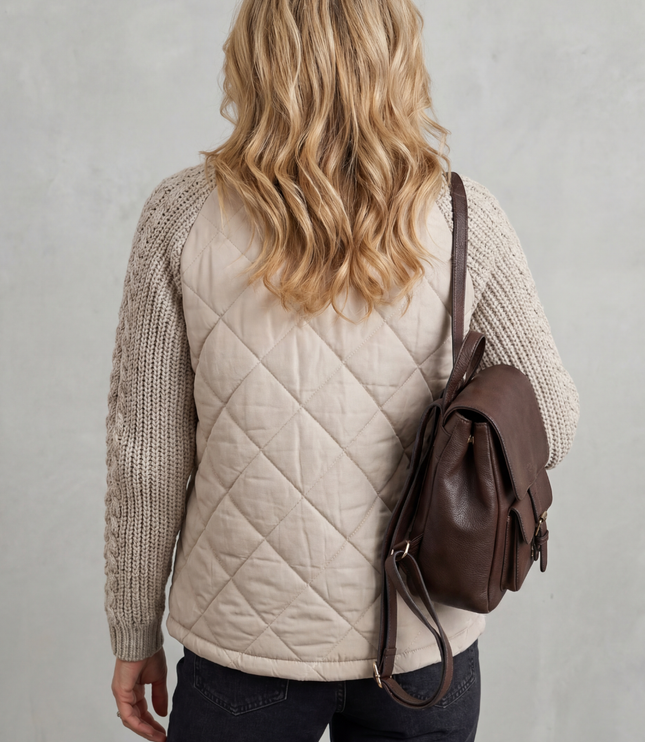 Women's Quilted Zip Up Jacket with Cable Knit Sleeve Panels