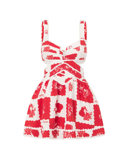 Women's Red Floral Cut Out Mini Dress for Wedding Guests