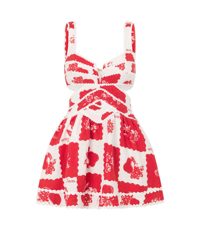 Women's Red Floral Cut Out Mini Dress for Wedding Guests