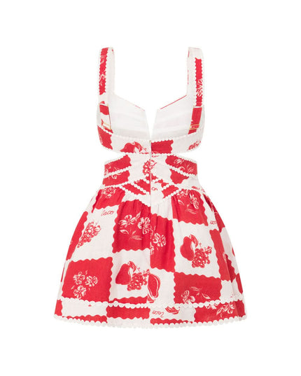 Women's Red Floral Cut Out Mini Dress for Wedding Guests