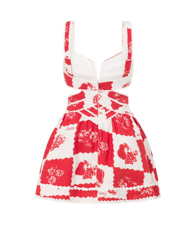 Women's Red Floral Cut Out Mini Dress for Wedding Guests