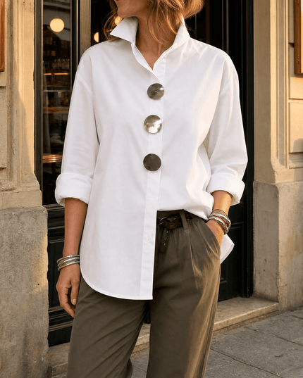 Women's Relaxed Blouse with an Asymmetric Button-Down Placket