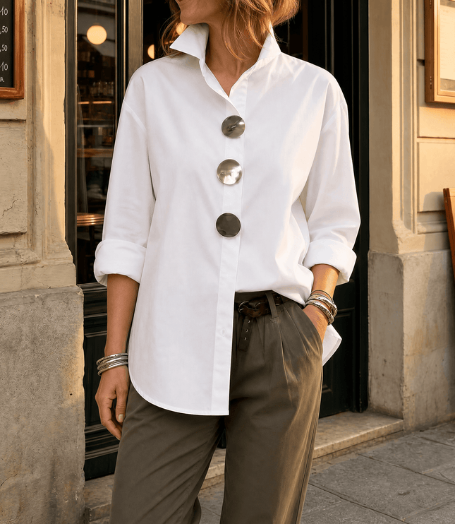 Women's Relaxed Blouse with an Asymmetric Button-Down Placket