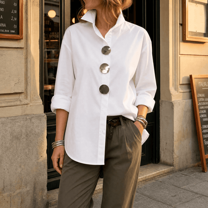 Women's Relaxed Blouse with an Asymmetric Button-Down Placket