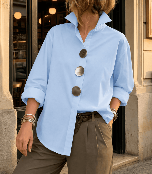 Women's Relaxed Blouse with an Asymmetric Button-Down Placket