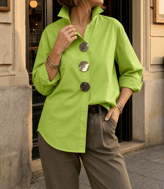 Women's Relaxed Blouse with an Asymmetric Button-Down Placket