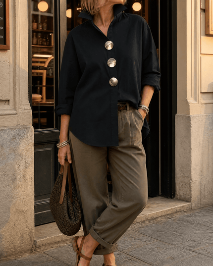 Women's Relaxed Blouse with an Asymmetric Button-Down Placket