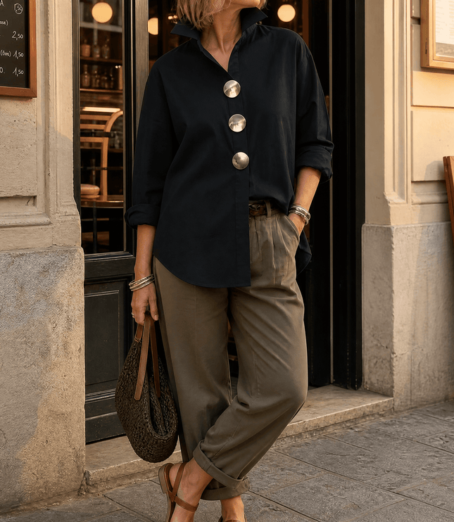 Women's Relaxed Blouse with an Asymmetric Button-Down Placket