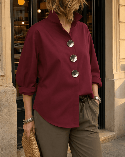 Women's Relaxed Blouse with an Asymmetric Button-Down Placket