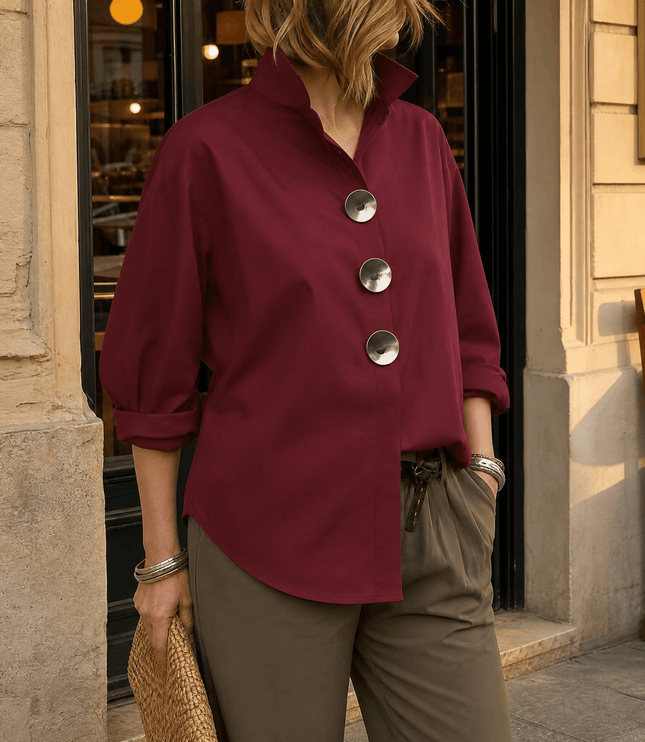 Women's Relaxed Blouse with an Asymmetric Button-Down Placket