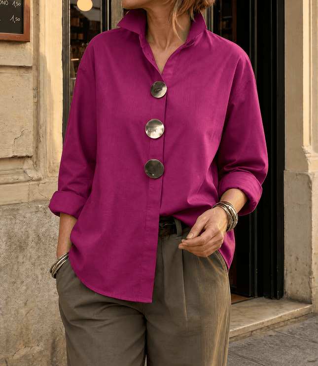 Women's Relaxed Blouse with an Asymmetric Button-Down Placket