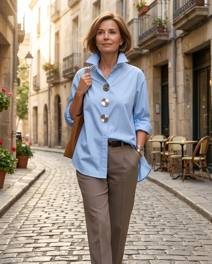 Women's Relaxed Blouse with an Asymmetric Button-Down Placket