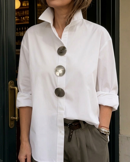 Women's Relaxed Blouse with an Asymmetric Button-Down Placket