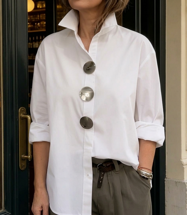 Women's Relaxed Blouse with an Asymmetric Button-Down Placket