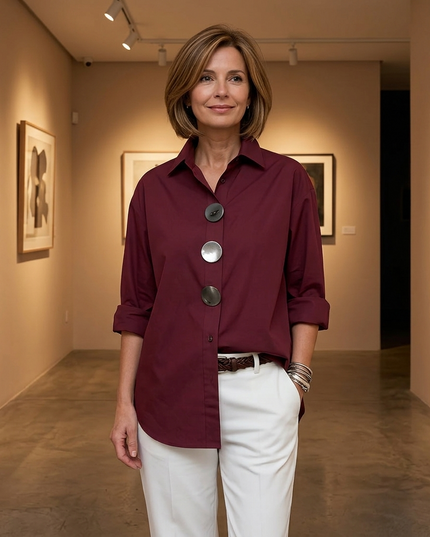 Women's Relaxed Blouse with an Asymmetric Button-Down Placket