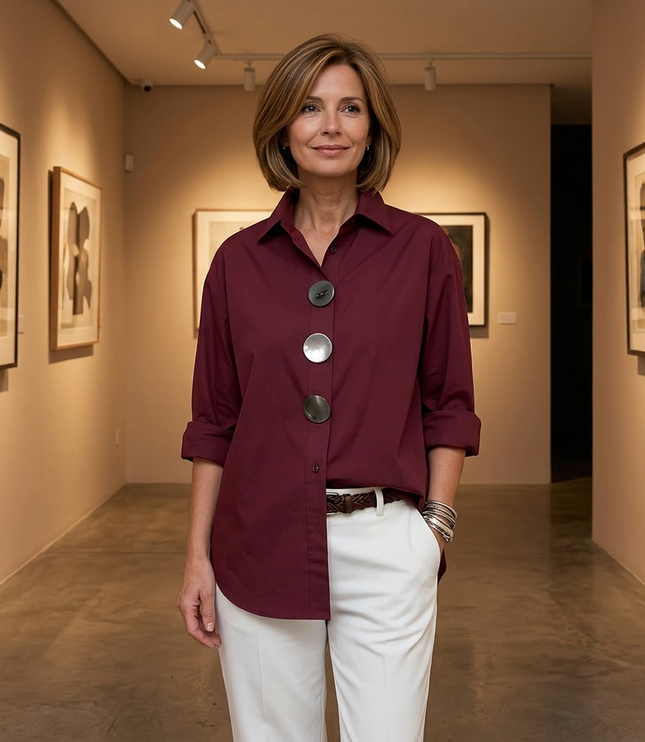 Women's Relaxed Blouse with an Asymmetric Button-Down Placket