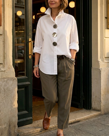 Women's Relaxed Blouse with an Asymmetric Button-Down Placket