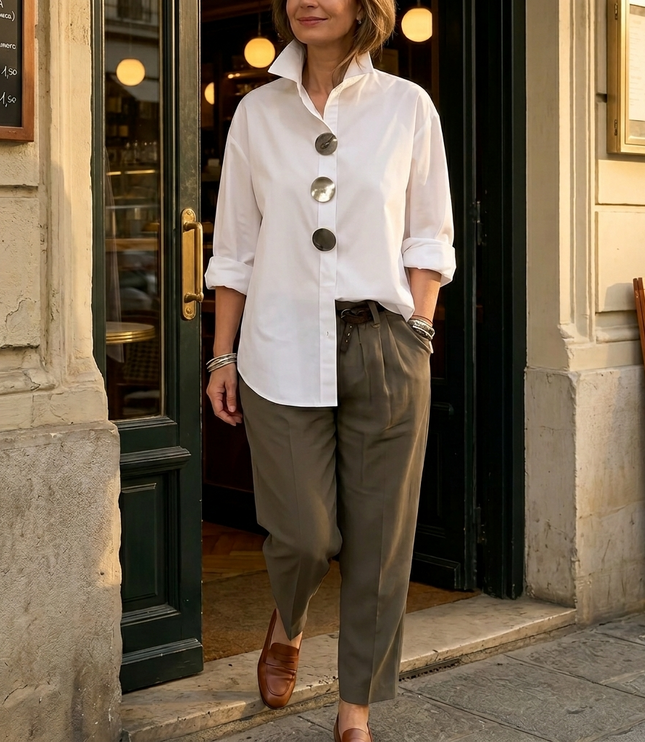Women's Relaxed Blouse with an Asymmetric Button-Down Placket