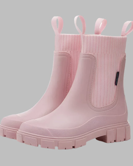 Women's Ribbed Knit Chelsea Rain Boots with Pull Loops