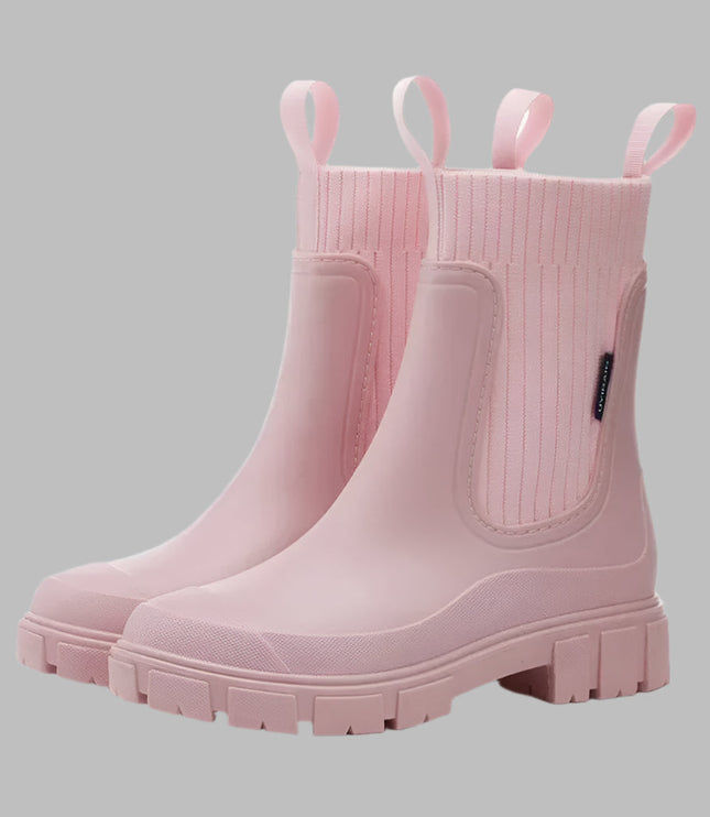 Women's Ribbed Knit Chelsea Rain Boots with Pull Loops