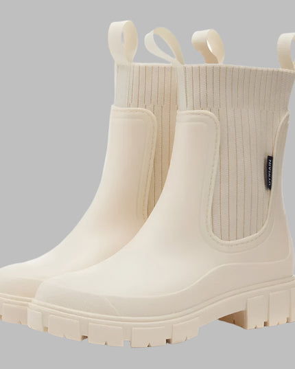 Women's Ribbed Knit Chelsea Rain Boots with Pull Loops