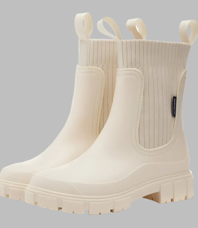 Women's Ribbed Knit Chelsea Rain Boots with Pull Loops