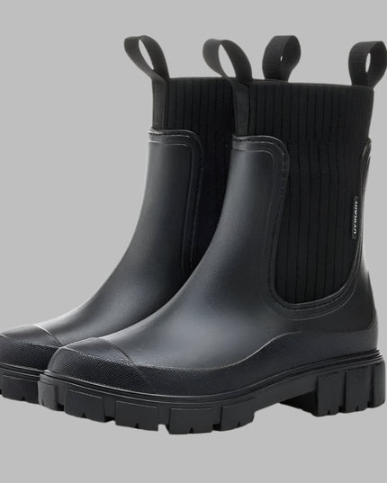 Women's Ribbed Knit Chelsea Rain Boots with Pull Loops