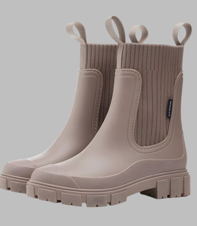 Women's Ribbed Knit Chelsea Rain Boots with Pull Loops