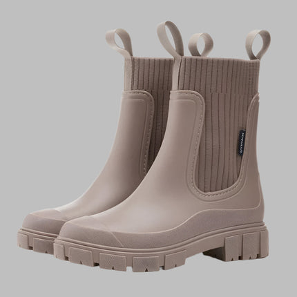 Women's Ribbed Knit Chelsea Rain Boots with Pull Loops
