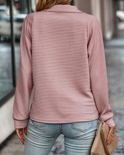 Women's Ribbed Quarter-Zip Sweater with Point Collar
