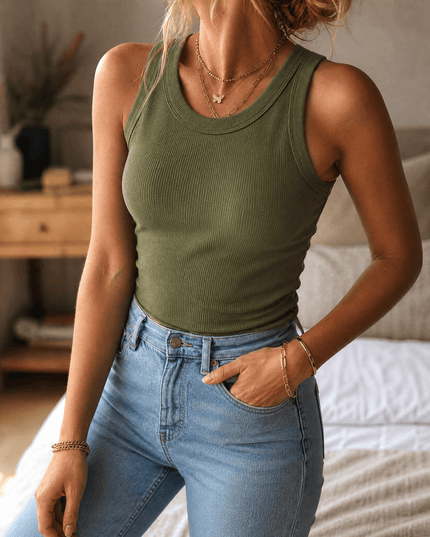 Women's Ribbed Racerback Tank Top with a Built In Bra