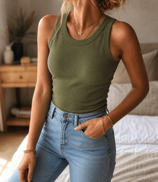 Women's Ribbed Racerback Tank Top with a Built In Bra