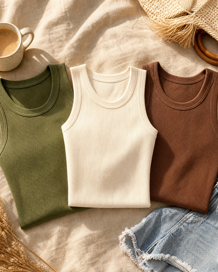 Women's Ribbed Racerback Tank Top with a Built In Bra