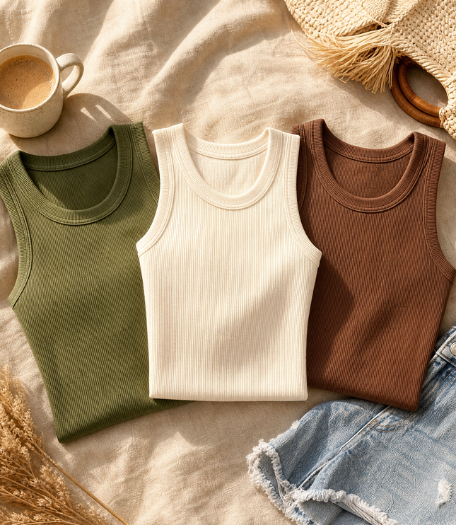 Women's Ribbed Racerback Tank Top with a Built In Bra