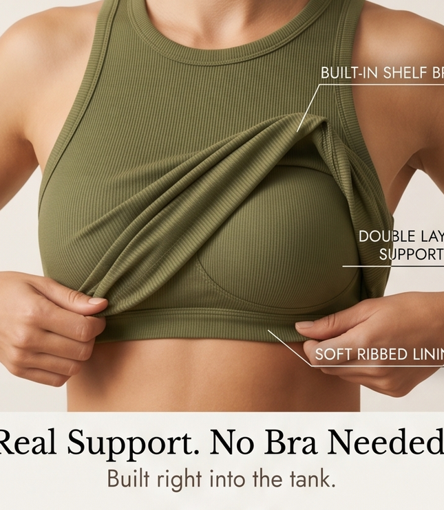 Women's Ribbed Racerback Tank Top with a Built In Bra