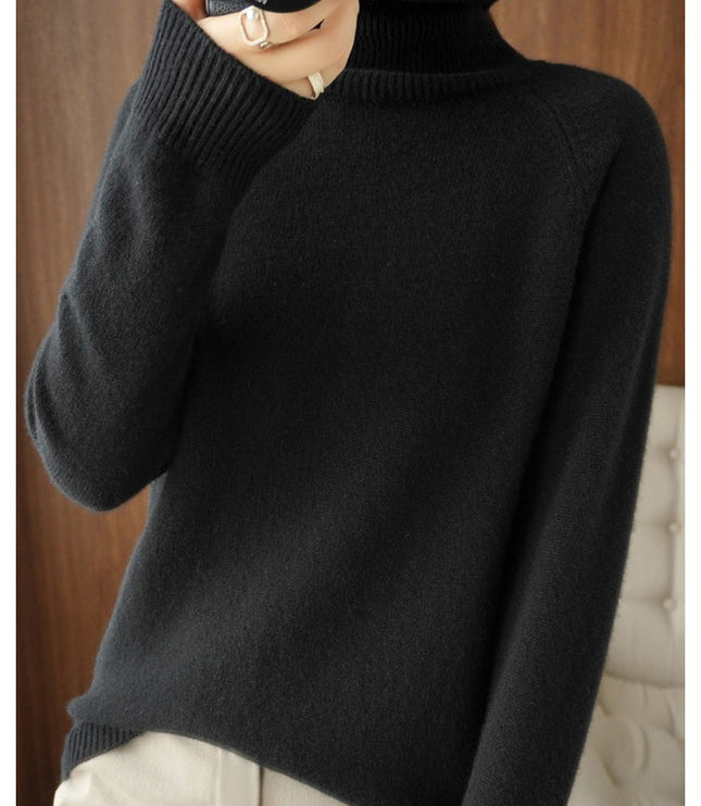 Women's Ribbed Turtleneck Sweater with Dropped Shoulders