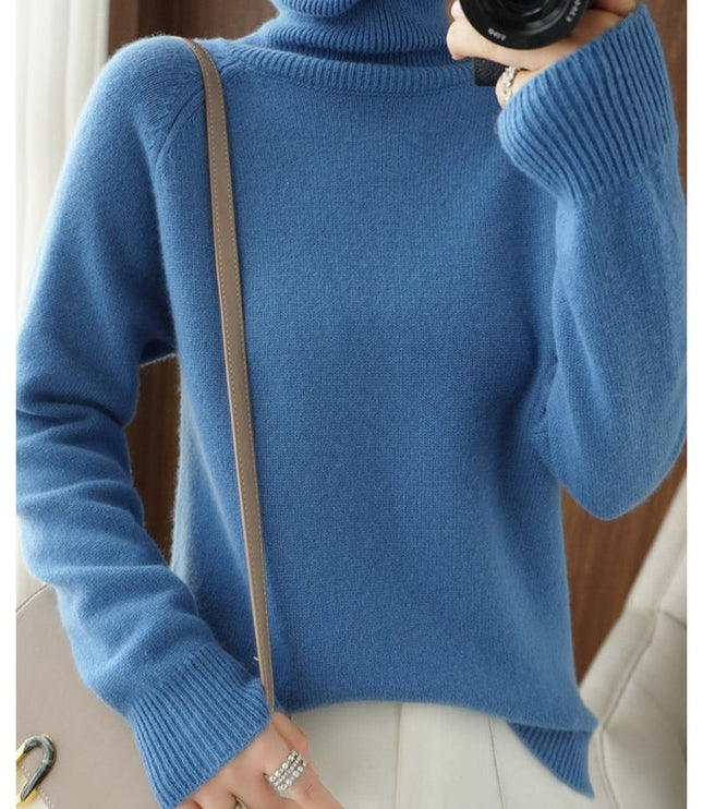 Women's Ribbed Turtleneck Sweater with Dropped Shoulders