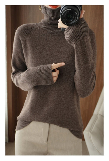 Women's Ribbed Turtleneck Sweater with Dropped Shoulders