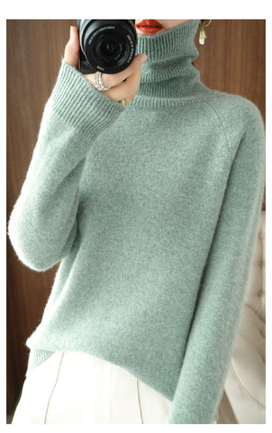 Women's Ribbed Turtleneck Sweater with Dropped Shoulders