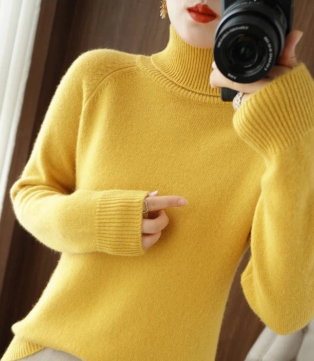 Women's Ribbed Turtleneck Sweater with Dropped Shoulders