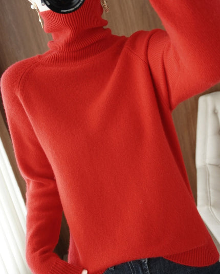 Women's Ribbed Turtleneck Sweater with Dropped Shoulders