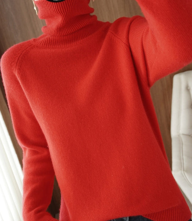 Women's Ribbed Turtleneck Sweater with Dropped Shoulders