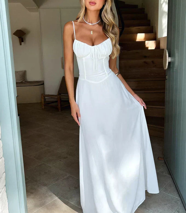 Women's Ruched Bodice Maxi Dress with Sweetheart Neckline