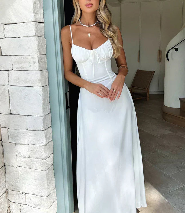 Women's Ruched Bodice Maxi Dress with Sweetheart Neckline