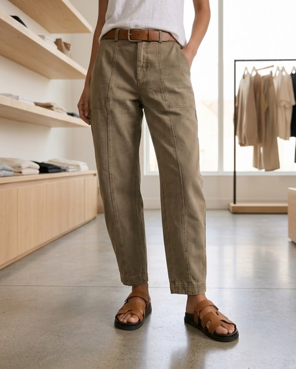 Women's Ruched-Hem High-Rise Tapered Ankle Pants